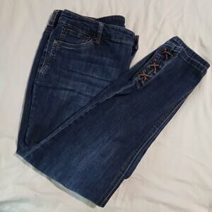 Christopher & Banks W 10 dark wash stretch straight leg jeans Tie accents on leg